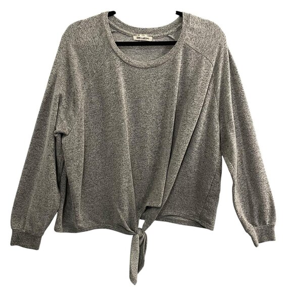 BILLABONG Women Crop Tie Front Pullover Sweatshirt Sz M Gray Long Sleeve 2-8 - Picture 1 of 9